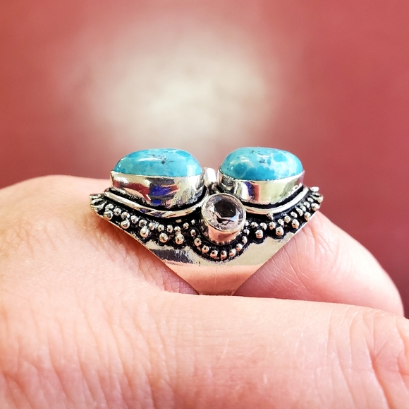 New Huge Mosaic Jasper & Iolite 925 Silver Statement Ring. - Picture 6 of 12